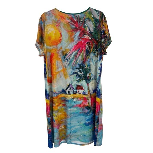 Leoma Lovegrove Tropical Print Shift Dress Stretch Jersey Short Sleeve Size XL - Picture 6 of 11